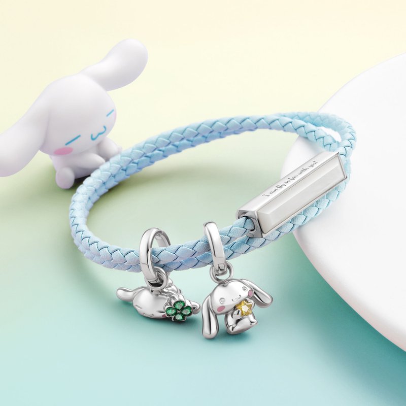 Cinnamoroll Customized Italian Leather Gemstone Bracelet (4 colors) - Bracelets - Genuine Leather 