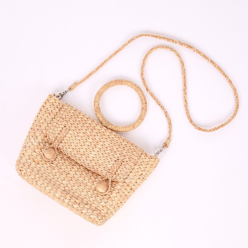 Off-season sale -  Straw Crossbody Bag, Straw Purse, Handmade Bag  round handles - Handbags & Totes - Plants & Flowers Brown