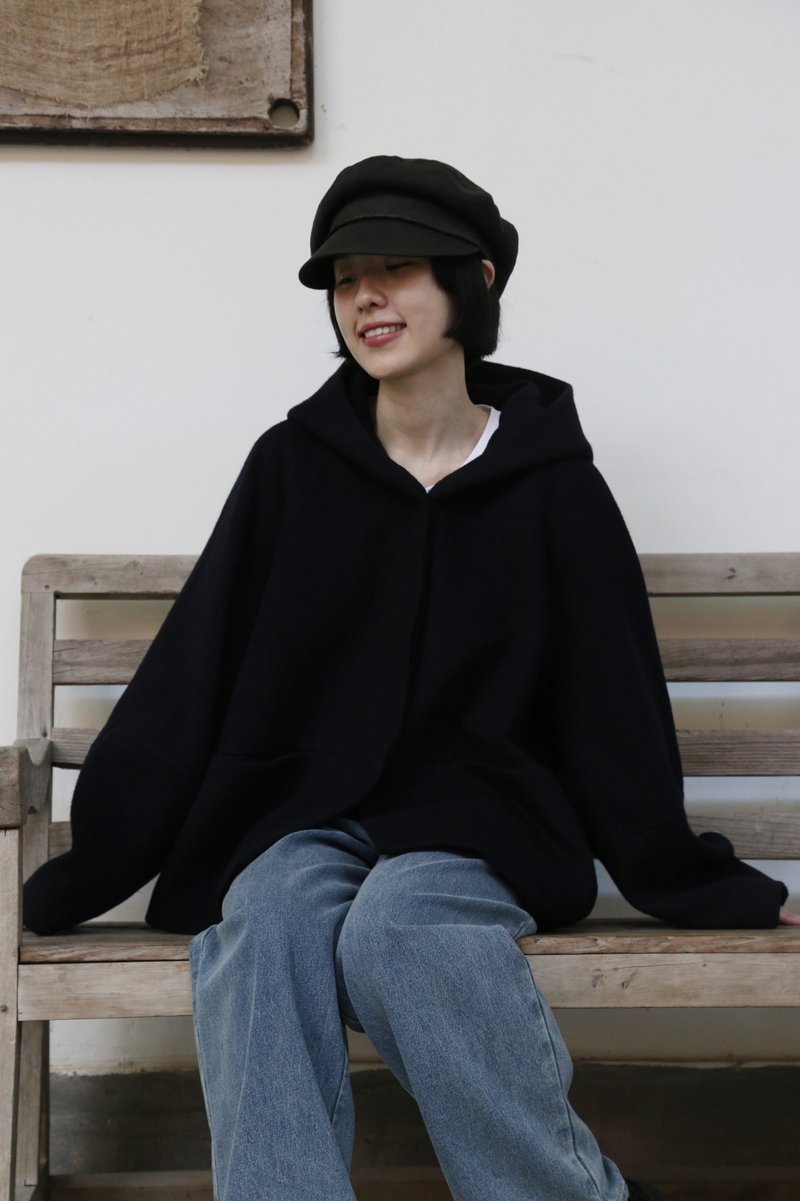 冬のファッションの頼もしい一枚に フード付きハーフコート　ショートコート 紺色　251011-1 - 女大衣/外套 - 羊毛 黑色