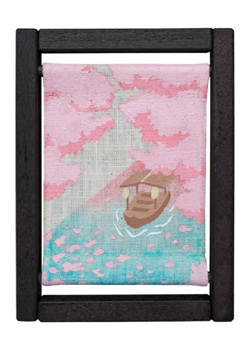 京都手繪亞麻畫框-櫻花花筏 - 擺飾/家飾品 - 棉．麻 