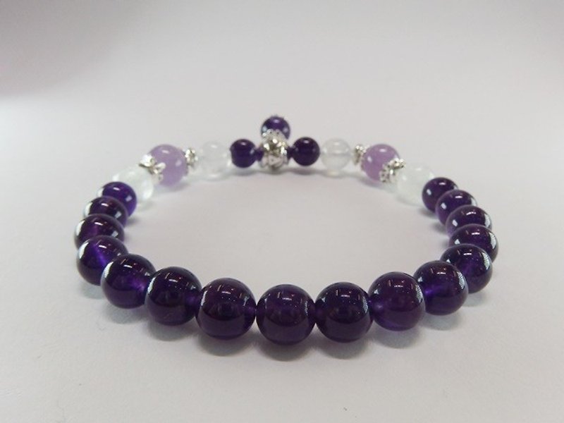 Purple Gold Flower - Premium Natural Amethyst + Purple Jade Crystal + Blue Moonstone Sterling Silver Bracelet - สร้อยข้อมือ - เครื่องเพชรพลอย สีม่วง