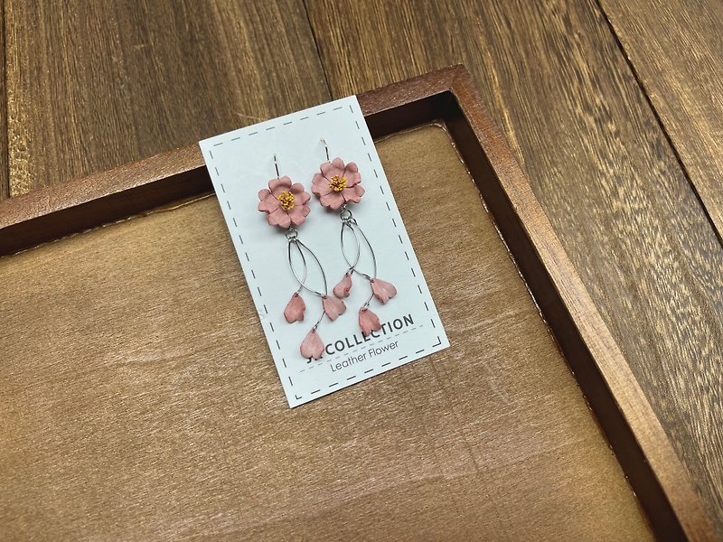 Leather Sakura earrings │ ear hook │ hanging ear style - Earrings & Clip-ons - Genuine Leather Multicolor