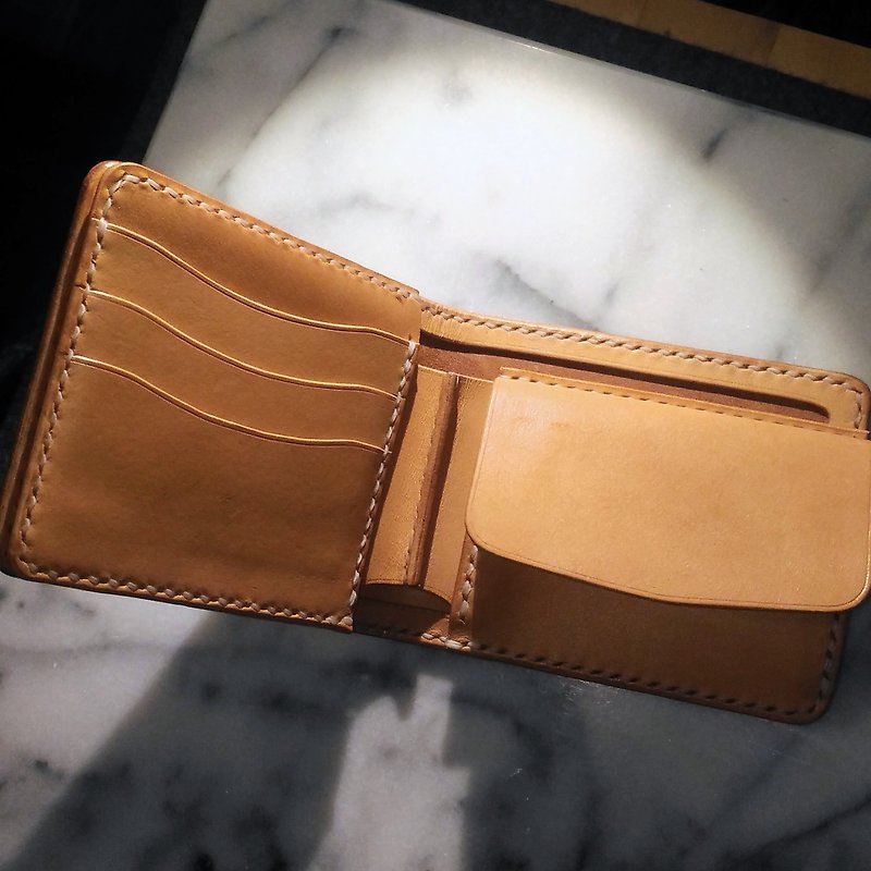 【LS Leatherworks】Bifold Short Clip - กระเป๋าสตางค์ - หนังแท้ สีนำ้ตาล