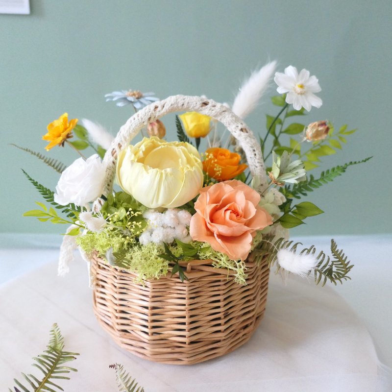 【活力滿滿永生花花籃】永生花/乾燥花/居家裝飾 - 乾燥花/永生花 - 植物．花 橘色