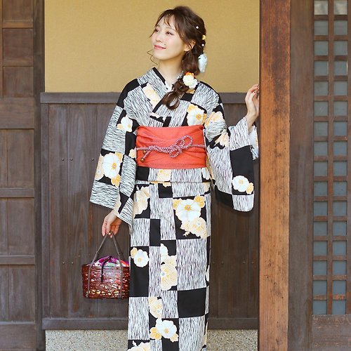 fuukakimono 日本 和服 梭織 女性 浴衣 腰封 2件組 F x02-09b yukata