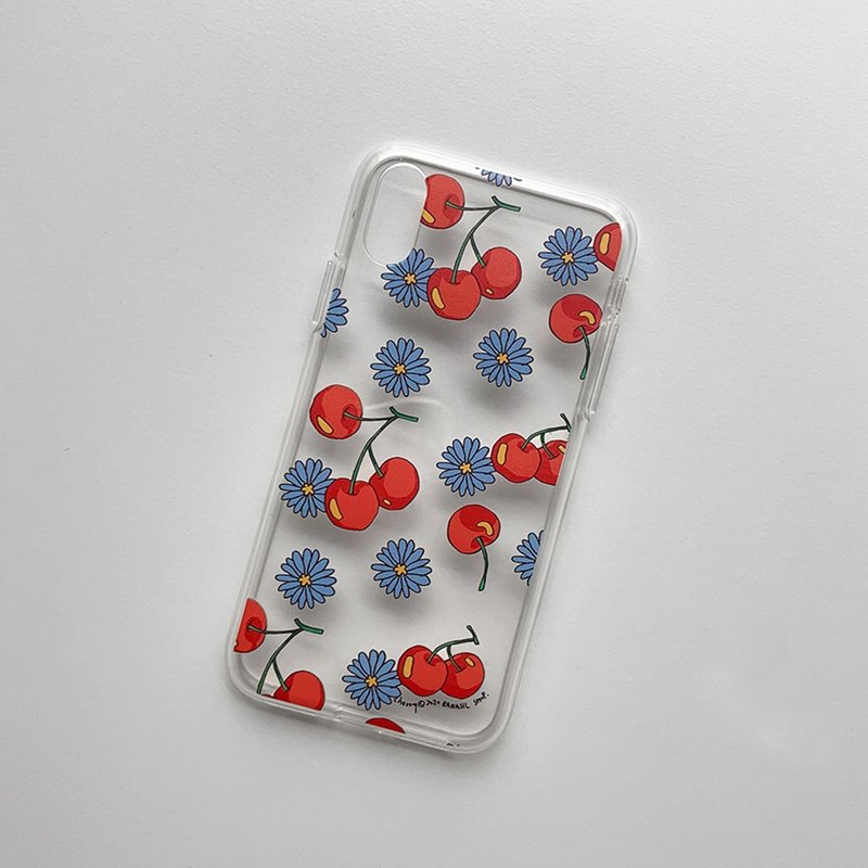 Cherry and Blue Daisy_Jelly Hard Phone Case_MagSafe - 手機殼/手機套 - 其他材質 多色