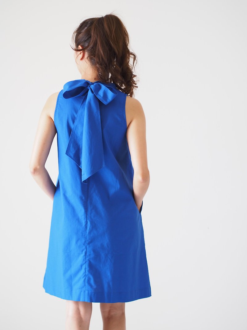 ManiBleu Back Bow Tank Dress - Cobalt - One Piece Dresses - Cotton & Hemp Blue