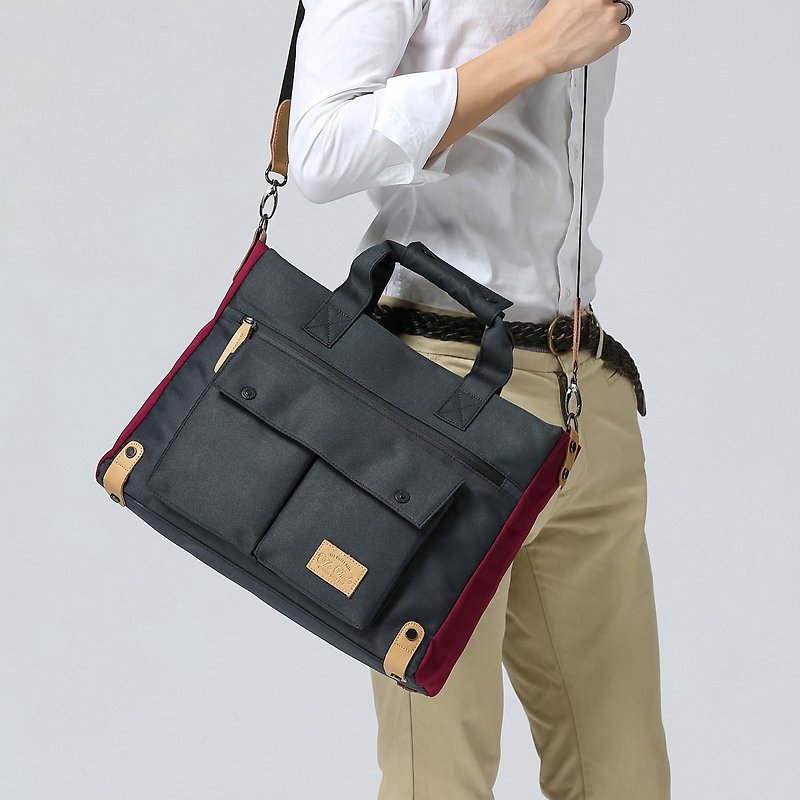 デュード香港ブランドのカジュアルなブリーフケースハンドバッグメッセンジャーバッグサピエント - グレー - PCバッグ - その他の素材 グレー