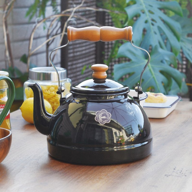 Original Authentic Japanese Moon Rabbit Print Japanese-made Log Handle Enamel Teapot-2.2L (IH Stove Available) - Teapots & Teacups - Enamel Multicolor