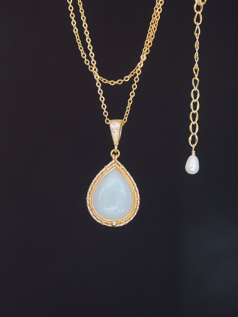 dainty white moonstone gold necklace protection crystal pendant June birthstone - Necklaces - Semi-Precious Stones Gold
