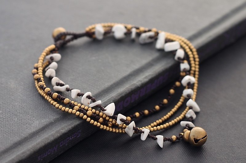 Howlite Stone Hippy Anklets Chain Layer Romantic Brass Braided - อื่นๆ - หิน ขาว