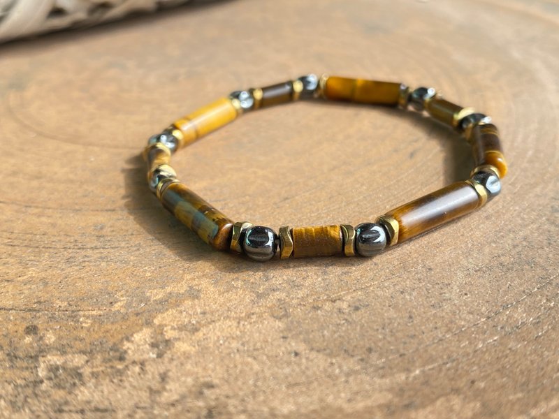 Yellow tiger eye + black Stone. Prosperous fortune, remove negative energy. Original bracelet. - Bracelets - Stone 