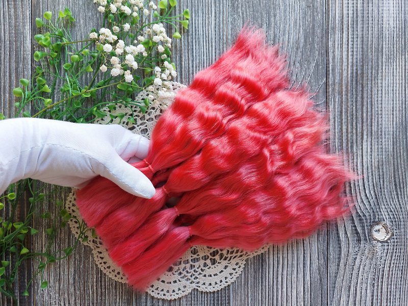 Mohair doll hair. Watermelon color. Doll hair. Straight or curly doll hair. - Other - Other Materials Red
