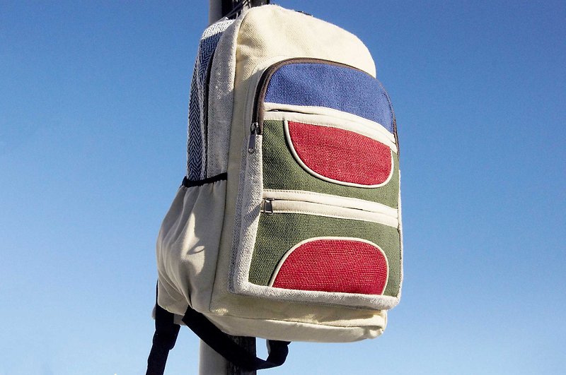 Valentine's Day gift Mother's Day gift birthday gift backpack / shoulder bag / ethnic mountaineering bag / Patchwork bag / cotton after cotton Linen Linen after limited edition hand-stitching design backpack / travel bag - hit the color geometric city travel in natural tones - Backpacks - Cotton & Hemp Multicolor