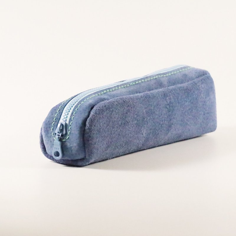 European style bread two-color zipper suede pencil case/storage bag - royal color + baby blue - กล่องดินสอ/ถุงดินสอ - หนังแท้ สีน้ำเงิน