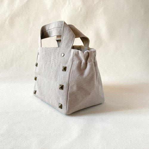 Gathered Tote Bag Studs Mini canvas Ivory Cream - Shop tetehisa