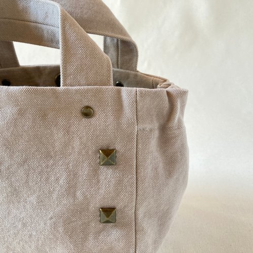 Gathered Tote Bag Studs Mini canvas Ivory Cream - Shop tetehisa