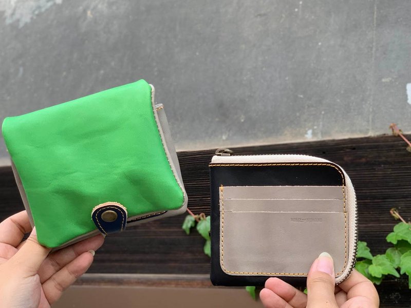 H-PLUMP Casual sect's man's MIX half plump wallet Plump cute HPW-GHHN-KHC-C - กระเป๋าสตางค์ - หนังแท้ สีเขียว