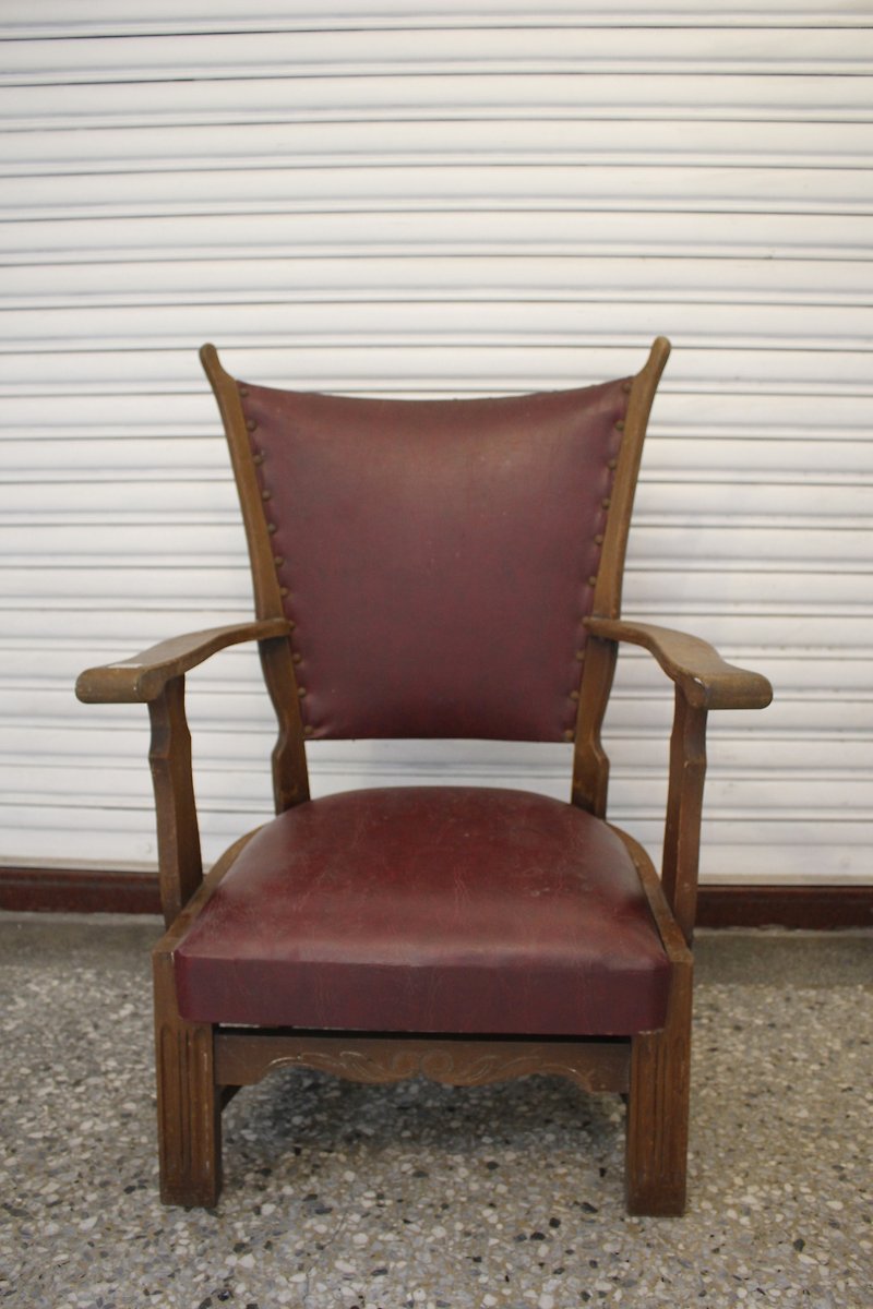 Second-hand red leather retro chair no.11022120706 - เฟอร์นิเจอร์อื่น ๆ - ไม้ 