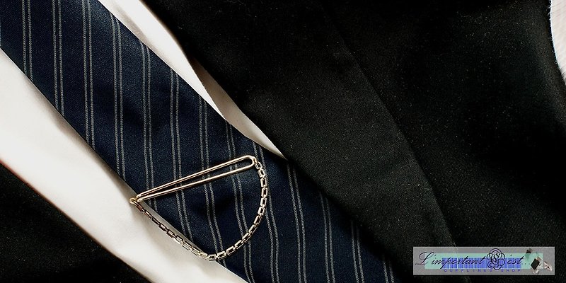 【C'est Cufflinks】美製古著銀色鍊式領帶夾 - 袖扣 - 其他金屬 銀色