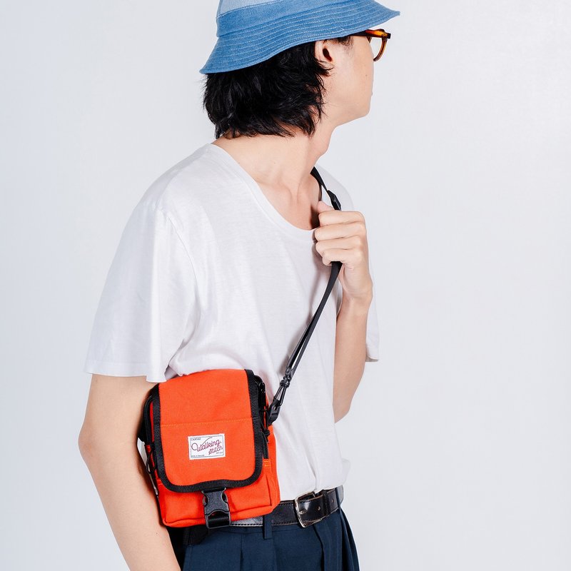 Walking Stitch : Paul Shoulder Bag : Orange Brick / Ocean Blue Color - อื่นๆ - ผ้าฝ้าย/ผ้าลินิน สีส้ม