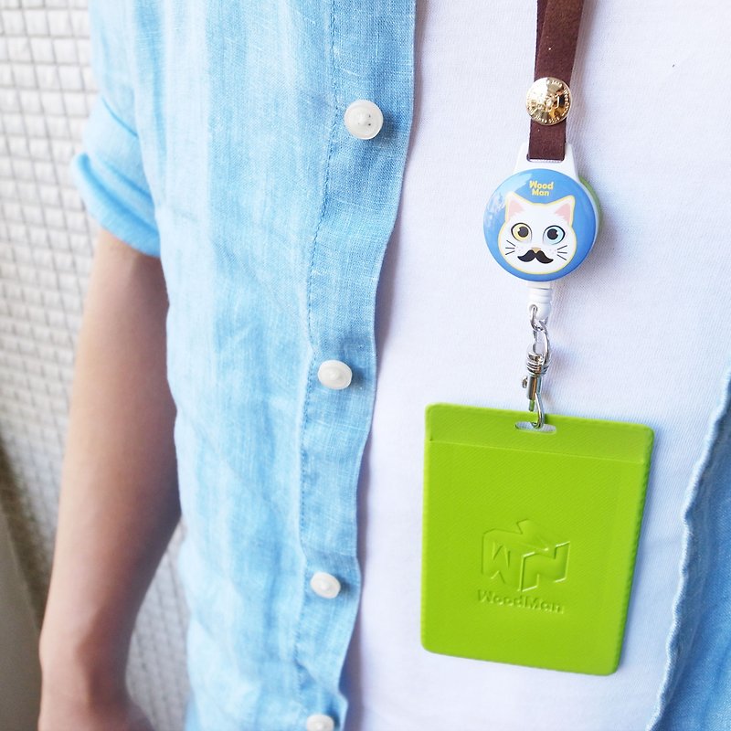 大哥的貓,戴式伸縮票卡夾(雙面圖案) - 證件套/識別證套 - 塑膠 藍色