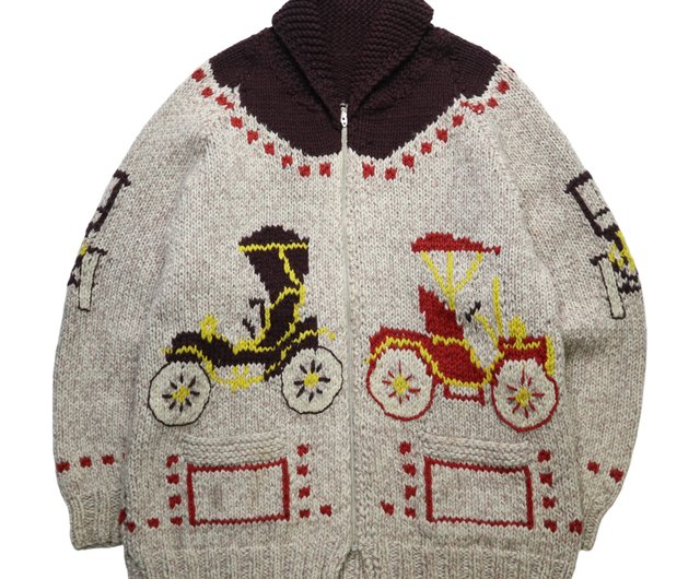 1960年代 オールドカー 手編みウール カウチンセーター Lightning