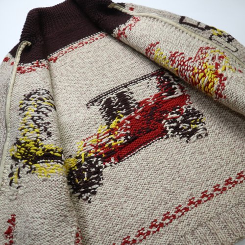 美品　60’s ヴィンテージ　ホース柄　カウチンセーター　ライトニングジッパー 1960年代 オールドカー 手編みウール カウチンセーター Lightning