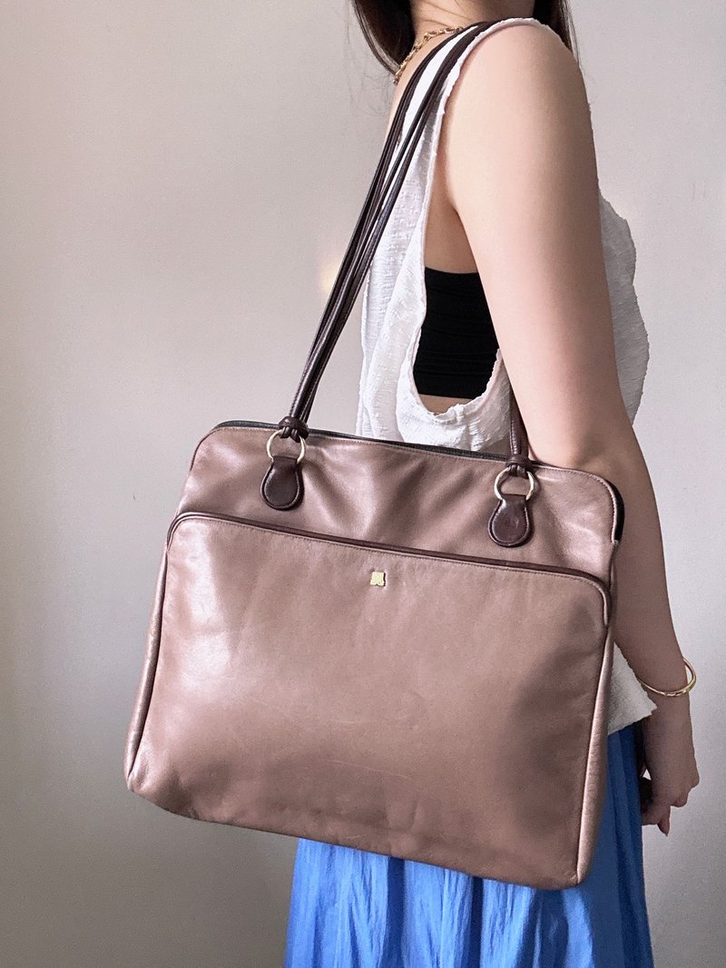 中古正品 Lanvin 浪梵 羊革 托特包 Tote 通勤包 輕便 法國製 - 側背包/斜背包 - 真皮 咖啡色