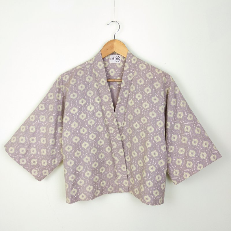 Gray oversize kimono jacket. Natural cotton fabric with a geometric pattern. - Women's Tops - Cotton & Hemp Multicolor