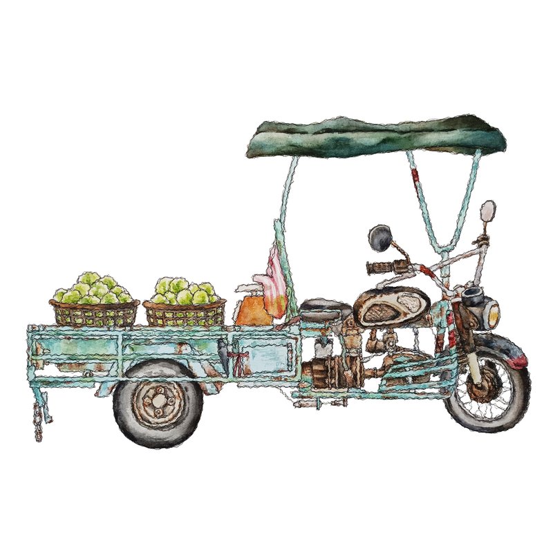 台灣街景海報-傳統市場水果車-藝術微噴/掛畫/複製畫 - 擺飾/家飾品 - 紙 綠色