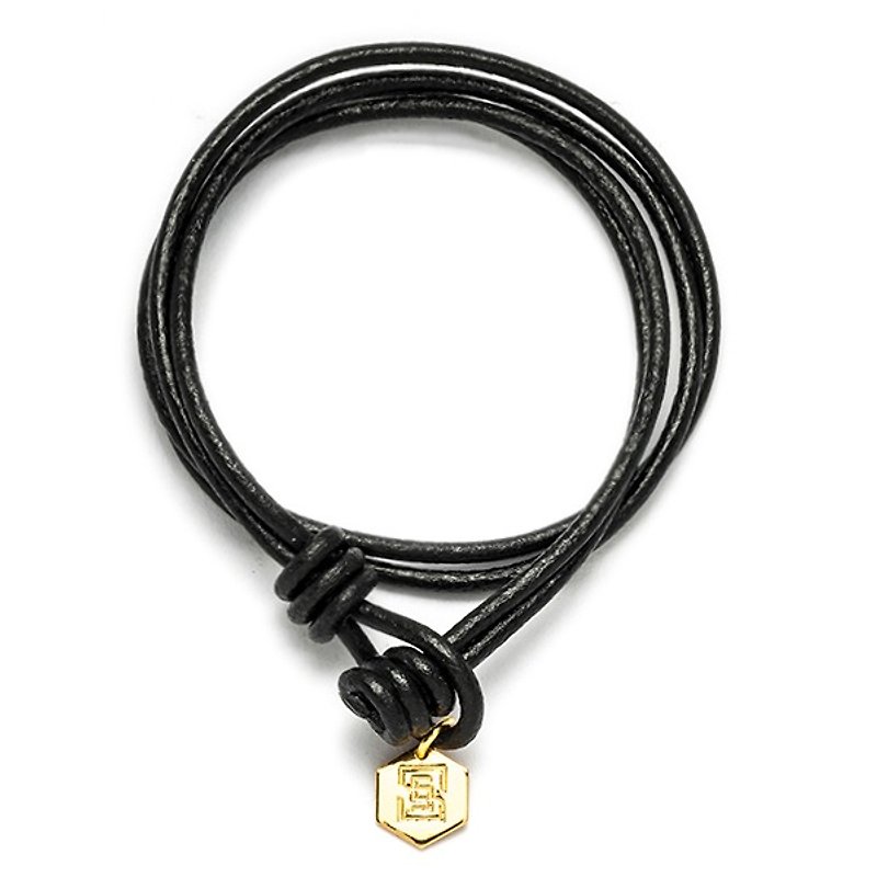 Simple double ring leather cord bracelet Solo Basic Leather Bracelet - สร้อยข้อมือ - หนังแท้ 