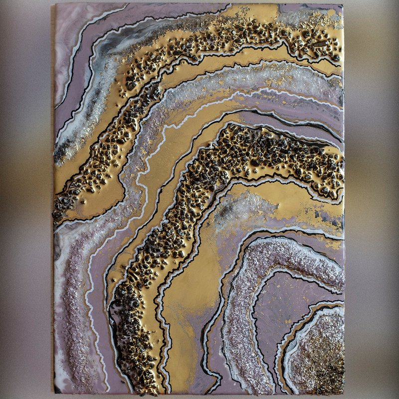 Abstract Art-Resin Art-Original Painting-Christmas-New Year-Stone Slice-Gold-3D - 海報/掛畫/掛布 - 壓克力 粉紅色