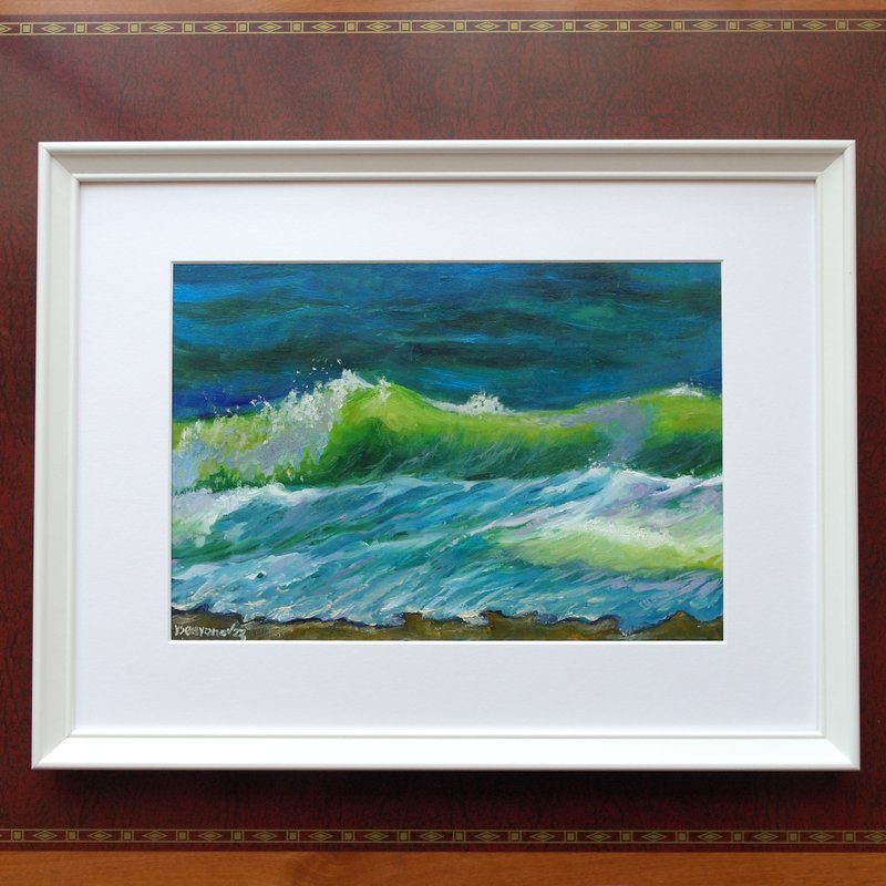 Sea Wave Seascape Original Art Oil Painting Wall Decor Beautiful Seascape - โปสเตอร์ - วัสดุอื่นๆ สีน้ำเงิน