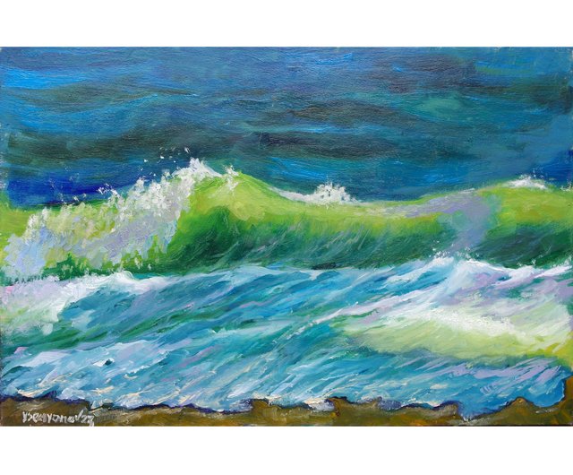 海 波 海景 オリジナル アート 油絵 壁の装飾 美しい海景