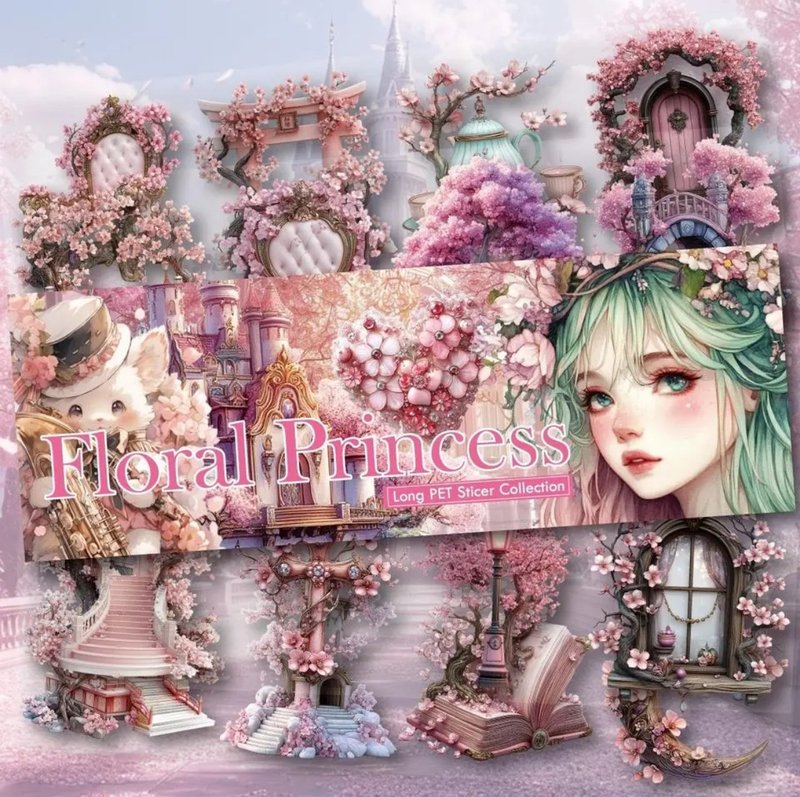 FloralPrincess Long PETステッカー - 紙膠帶/和紙/PET - 防水材質 粉紅色