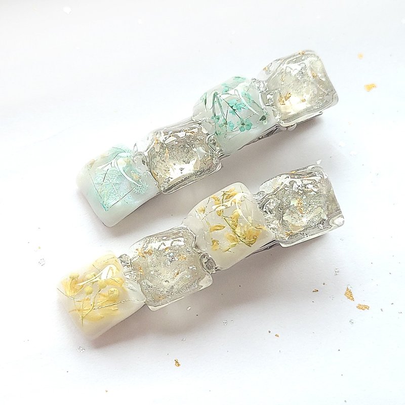 Cool flower square hairpin dry flower transparent hair accessory - เครื่องประดับผม - พืช/ดอกไม้ สีใส