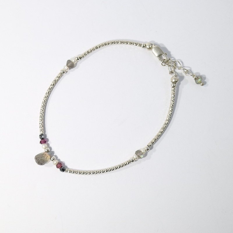 Dazzling ~ + labradorite Stone Stone + black bile / hematite natural pearl sterling silver bracelets - Bracelets - Gemstone Gray
