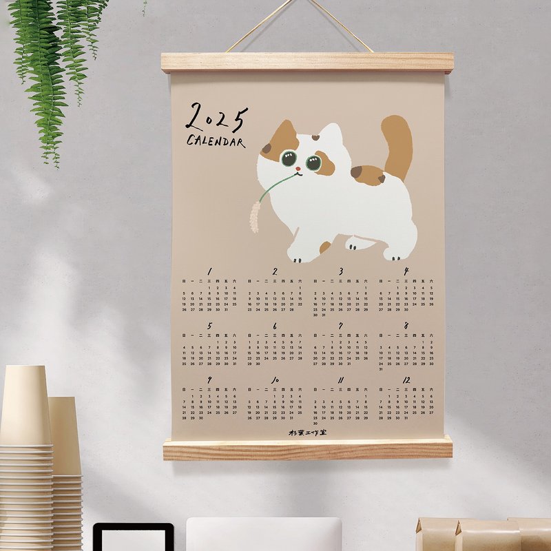 Mori Ou Illustration 2025 Calendar Three-flowered Cat Holding Flowers Wall Calendar Poster Home Decoration Room Decoration Wall Decoration - Calendars - Paper 