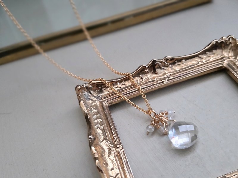 K14gf necklace / white topaz & crystal - Necklaces - Semi-Precious Stones Transparent