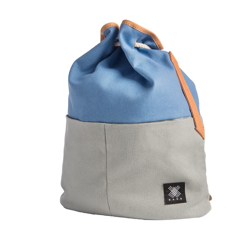 Voyage Backpack- Blue+Light Gray - กระเป๋าเป้สะพายหลัง - ผ้าฝ้าย/ผ้าลินิน 