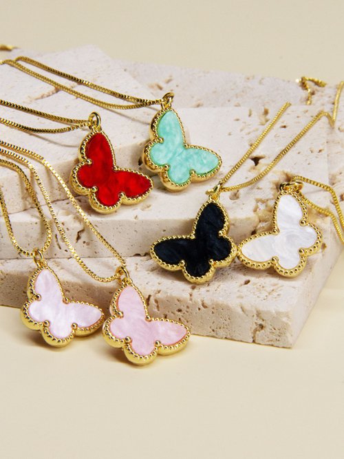 JTK Jewellery 簡約單邊蝴蝶吊墜項鍊 | 單邊珠母貝蝶形頸鏈 | 珍珠母蝴蝶項鏈