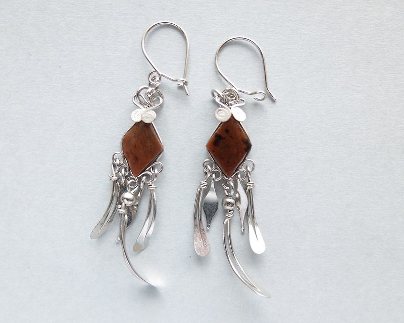 Brown gemstone earrings - Earrings & Clip-ons - Other Metals Brown