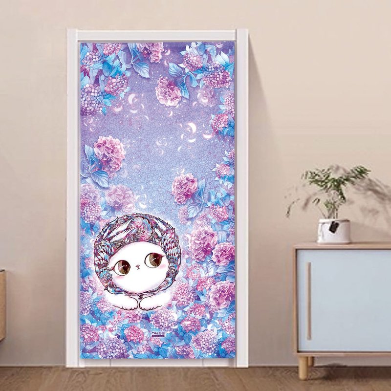 Single-piece curtain | Home furnishings | Thick canvas-Hydrangea • Playful and warm cat - Doorway Curtains & Door Signs - Cotton & Hemp Blue