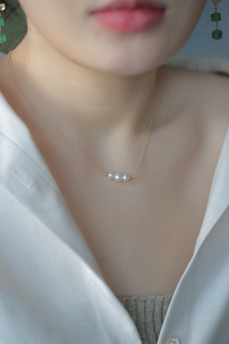 三顆珍珠項鍊│天然珍珠 14KGF 包金注金 禮物 - 項鍊 - 珍珠 白色