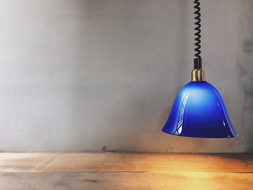 Softroom軟房間 早期外銷歐洲 銅頭透光玻璃伸縮吊燈 古典藍