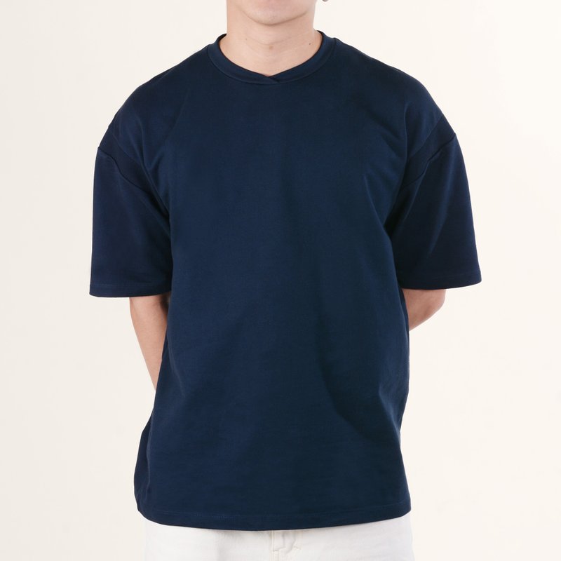 OVERSIZED EXTENDED SLEEVE TEE | NAVY - 男 T 恤 - 棉．麻 藍色
