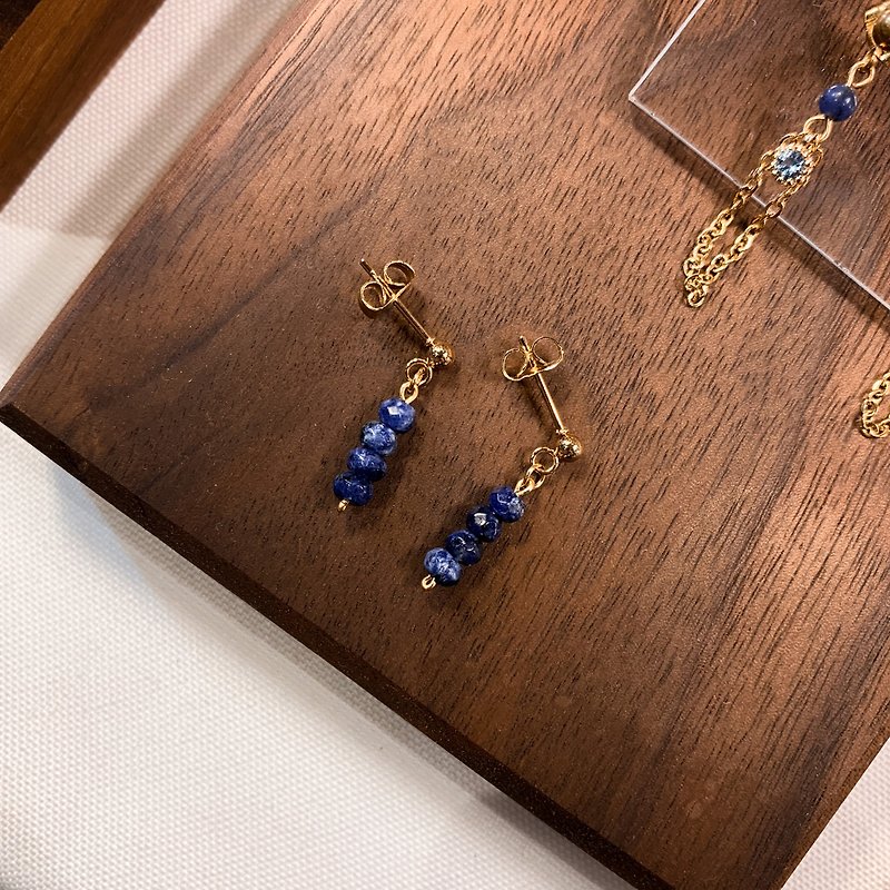 3色入 | 迷你藍紋石串耳環 簡約 防過敏 母親節 禮物 - 耳環/耳夾 - 水晶 藍色
