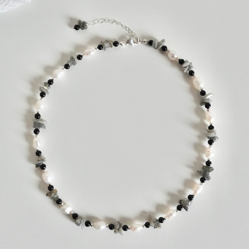 Lily Valley Gray Labradorite | Handmade Beaded Necklace - Necklaces - Semi-Precious Stones Gray