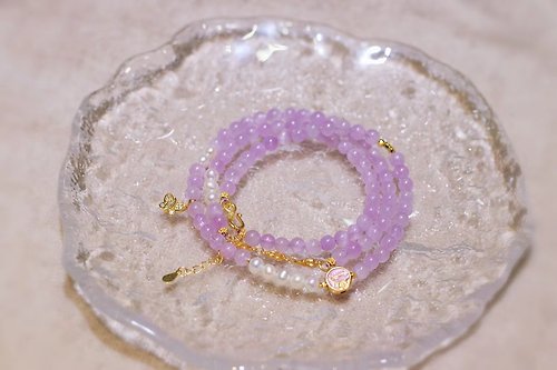 Sri Yantra 天然紫鋰輝多圈手鏈項鏈兩用款搭配天然珍珠蝴蝶緩解壓力招財闢邪